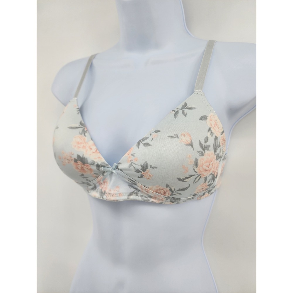 Tahari Girl Floral T-Shirt Bra Light Blue Pink Rose 34A